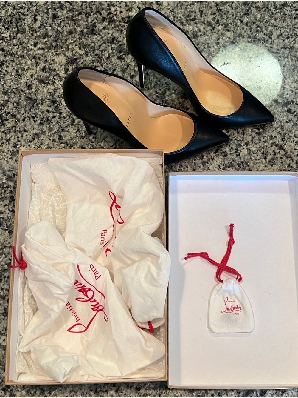 Christian Louboutin Black Leather Pointed-Toe Stiletto with Red Sole - Picture 4 of 8